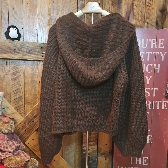 051 POL Chocolate Brown V-Neck Sweater - Picture 3 of 4